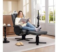 Rocker Swivel Recliner Chair with Footstool, Linen Upholstered HOMCOM Charcoal Armchair
