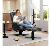 HOMCOM Rocker Swivel Recliner Chair With Footstool - Upholstered - Dark Grey | TJ Hughes