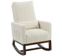 HOMCOM Rocking Chair for Adults, Lounge Rocker Chair with Lumbar Pillow, High Back, Wood Base, Side Pockets, Cream White