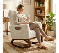Homcom Rocking Chair For Adults, Lounge Rocker W/ Lumbar Pillow, Cream White