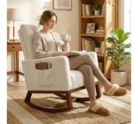 HOMCOM Rocking Chair for Adults, Lounge Rocker w/ Lumbar Pillow, Cream White