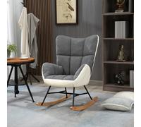 HOMCOM Rocking Chair for Nursery Upholstered Wingback Armchair - Grey and Cream - Polyester