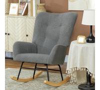 HOMCOM Rocking Chair, Modern Armchair with Backrest for Bedroom - Grey - Teddy Fleece