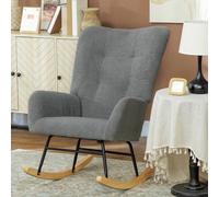 HOMCOM Rocking Chair, Modern Armchair with Backrest for Bedroom - Grey - Teddy Fleece
