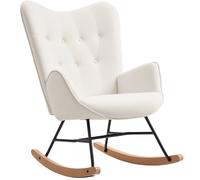 HOMCOM Rocking Chair, Modern Upholstered Velvet Armchair with Solid Wood Legs and Metal Frame for Living Room, Bedroom, Cream Cream