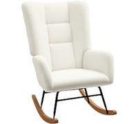 HOMCOM Rocking Chair, Teddy Upholstered Accent Chair, Modern Armchair with Wide Backrest and Rubberwood Base for Living Room, Bedroom, Cream White