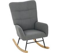 HOMCOM Rocking Chair, Teddy Upholstered Accent Chair, Modern Armchair with Wide Backrest and Rubberwood Base for Living Room, Bedroom, Grey