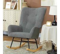 HOMCOM Rocking Chair, Teddy Upholstered Accent Chair, Modern Armchair with Wide Backrest and Rubberwood Base for Living Room, Bedroom, Grey Grey