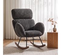 HOMCOM Rocking Chair with Adjustable Headrest Velvet Upholstery Dark Grey