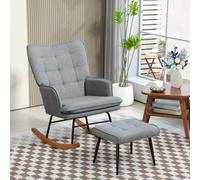 Homcom Rocking Chair With Footstool Fabric Wingback Chair For Bedroom Grey