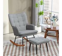 HOMCOM Rocking Chair with Footstool Fabric Wingback Chair for Bedroom Grey