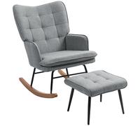 Homcom Rocking Chair With Footstool Fabric Wingback Chair For Bedroom Grey
