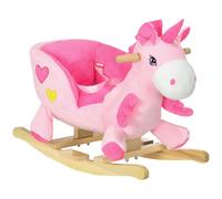 HOMCOM Rocking Horse Kids Plush Rocking Unicorn Songs 18-36 Months Pink