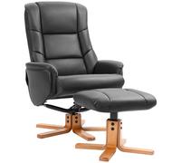 HOMCOM Rocking Recliner Chair with Footstool, PU Leather Recliner Armchair with Wood Base, Upholstered Reclining Chair for Living Room Bedroom, Black