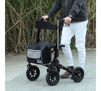 HOMCOM Folding Rollator Walker with Padded Seat, Backrest for Seniors Black | Lightweight Walking Frame with Storage Bag, Dual Brakes, All-terrain Wheels, Adjustable Handle Height, 4 Wheeled Walker