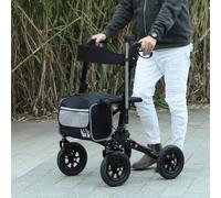 Homcom Rollator Walker With Padded Seat, Backrest, All-Terrain Wheels In Black Black