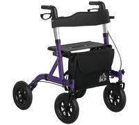 Homcom Rollator Walker With Seat, Backrest, Bag, All-Terrain Wheels In Purple Purple