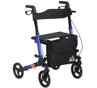 HOMCOM Rollator Walker with Seat Compact Quick Folding 8" Wheels Blue | Compact Mobility Walker, Carry Bag, Adjustable Height, Cane Holder, Lightweight Aluminium Frame, for Disabled, Seniors