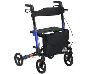 HOMCOM Rollator Walker with Seat Compact Quick Folding 8" Wheels Blue | Compact Mobility Walker, Carry Bag, Adjustable Height, Cane Holder, Lightweight Aluminium Frame, for Disabled, Seniors
