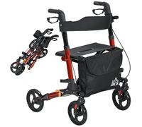 4 Wheel Rollator Walker With Seat Adjustable Mobility Walker With Bag - Red - HOMCOM | TJ Hughes