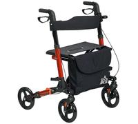HOMCOM 4 Wheel Rollator Walker With Seat Adjustable Mobility Walker With Bag, Red, Red