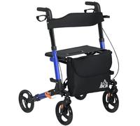 HOMCOM Rollator Walker with Seat, Compact Quick Folding Mobility Walker with 8" Wheels, Carry Bag, Adjustable Height, Cane Holder and Lightweight Aluminium Frame for Seniors and Disabled, Blue
