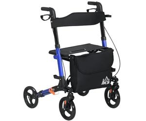 HOMCOM Rollator Walker with Seat, Compact Quick Folding Mobility Walker with 8" Wheels, Carry Bag, Adjustable Height, Cane Holder and Lightweight Aluminium Frame for Seniors and Disabled, Blue