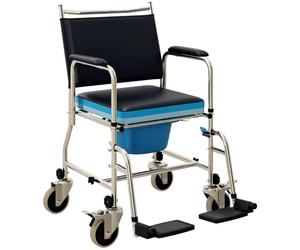 HOMCOM Rolling Commode Chair with Wheels, Backrest, Padded Seat, Black | Bedside Commode Wheelchair, for Seniors, Adults, Injured or Disabled