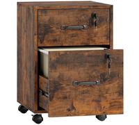 HOMCOM Rolling File Cabinet with 2 Drawers, Mobile Filing Cabinet with Hanging File Folder for Letter Sized Documents, Rustic Brown