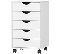 Homcom Rolling Filing Cabinet With 5 Drawers, Under Desk Drawer, Study White White