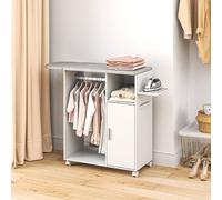 Homcom Rolling Ironing Board Cabinet, Foldable Ironing Station With Storage In White White