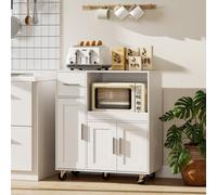 Homcom Rolling Kitchen Cart, Microwave Cabinet With Adjustable Shelf In White White