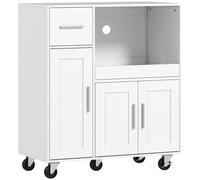 HOMCOM Rolling Kitchen Cart, Microwave Cabinet with Sliding Tray, Drawer, 3-Door Cupboards, Adjustable Shelf, White