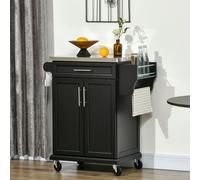 Homcom Rolling Kitchen Cart Storage Trolley With Drawer Towel Rail Steel In Black Black One Size