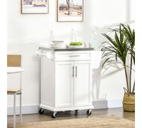 HOMCOM Rolling Kitchen Cart Storage Trolley with Drawer Towel Rail Steel in White HOMCOM White