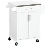 Homcom Rolling Kitchen Cart Storage Trolley With Drawer Towel Rail Steel White
