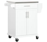 HOMCOM Rolling Kitchen Cart Storage Trolley with Drawer Towel Rail Steel White