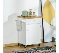 HOMCOM Kitchen Cart Storage Trolley Wooden Cabinet with Drawer Cupboard Towel Rail White Aosom UK