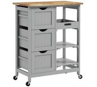 HOMCOM Rolling Kitchen Island Cart, Bar Serving Cart, Compact Trolley on Wheels with Wood Top, Shelves & Drawers, Grey