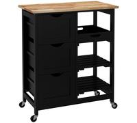 HOMCOM Rolling Kitchen Island Cart, Bar Serving Cart, Compact Trolley on Wheels with Wood Top, Shelves & Drawers for Home Dining Area, Black