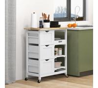 Homcom Rolling Kitchen Island Cart, Bar Serving Cart On Wheels White