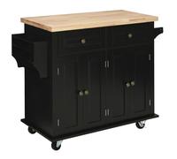 HOMCOM Rolling Kitchen Storage Island Trolley with Rubberwood Top and Drawers - Black, Black