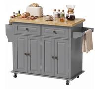 Homcom Rolling Kitchen Island Cart With Rubber Wood Top, Spice Rack, Grey