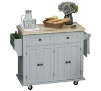 HOMCOM Rolling Kitchen Microwave Island with Flexible Storage Shelf Unit and Dra