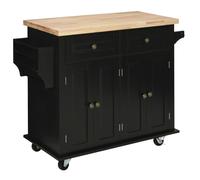 HOMCOM Rolling Kitchen Storage Island Trolley with Rubberwood Top and Drawers - Black, Black