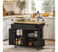 Homcom Kitchen Island Counter Panelled 2 Drawers 4 Doors Black/Natural