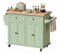 Homcom Rolling Kitchen Island Cart With Rubber Wood Top, Spices, Light Green Light Green