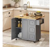 Portland 2 Door 3 Drawer Grey Drop Leaf Kitchen Island Storage Trolley - Size: 89 x 75 x 111.5cm - Wilko