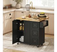 Portland 2 Door 3 Drawer Black Drop Leaf Kitchen Island Storage Trolley - Size: 89 x 45 x 111.5cm - Wilko