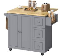 HOMCOM Rolling Kitchen Island, Kitchen Storage Trolley W/ Drop Leaf, Drawers, Grey